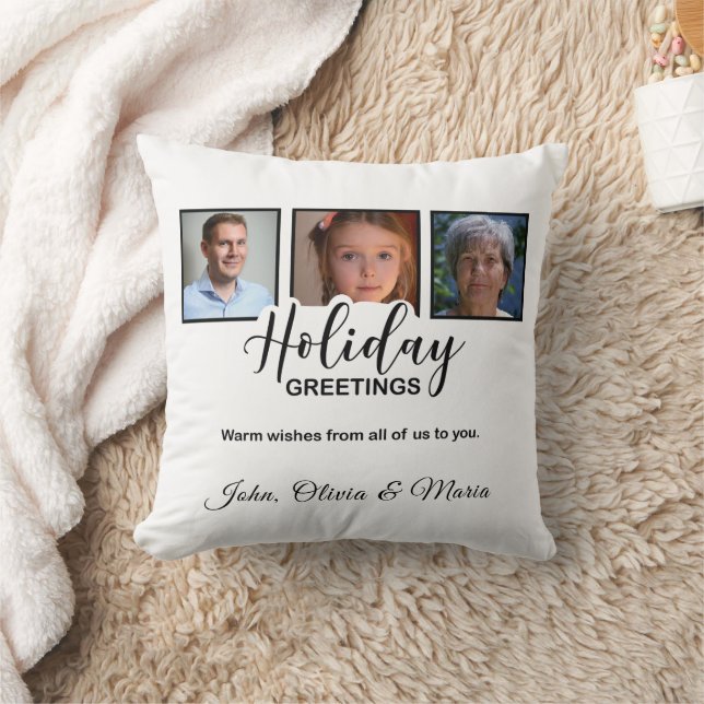 Holiday White 3 Photo Glitter Effect Christmas Kissen (Decke)