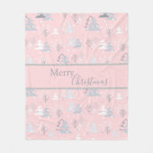 Holiday White Snowflakes Frohe Weihnachtsbäume Fleecedecke (Vorderseite)