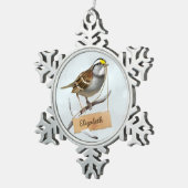 Holiday White throated Spatz Anpassungsname Schneeflocken Zinn-Ornament (Rechts)
