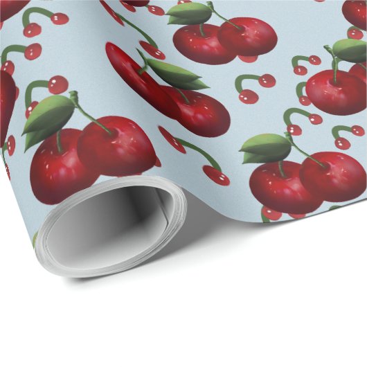 Holiday Winter Cherries Wrapping Paper – Ice Blue  Geschenkpapier (Rolleneckpunkt)