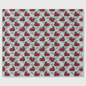 Holiday Winter Cherries Wrapping Paper – Ice Blue  Geschenkpapier (Flach)