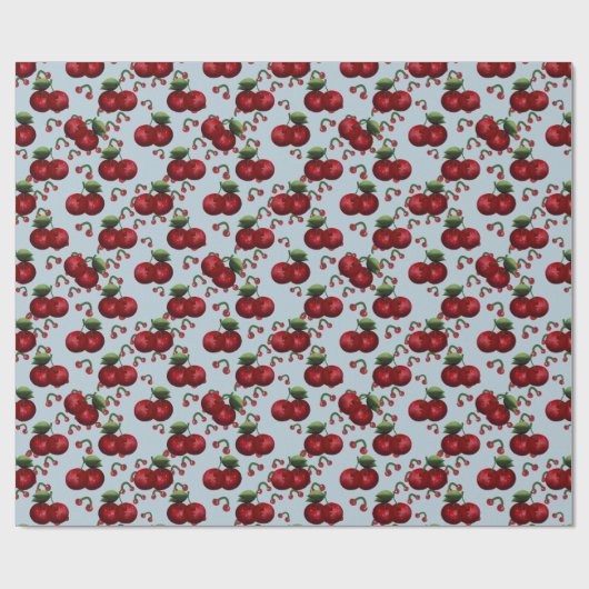 Holiday Winter Cherries Wrapping Paper – Ice Blue  Geschenkpapier (Flach)