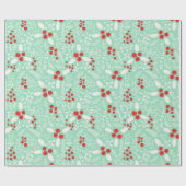 Holiday Winter Holly Berries Mistletoe Wrapping Pa Geschenkpapier (Flach)