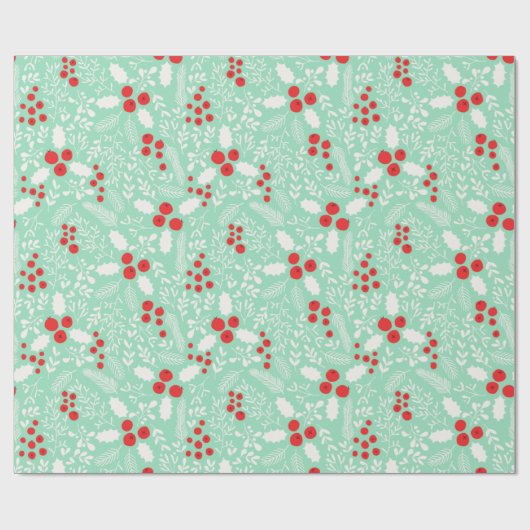 Holiday Winter Holly Berries Mistletoe Wrapping Pa Geschenkpapier (Flach)