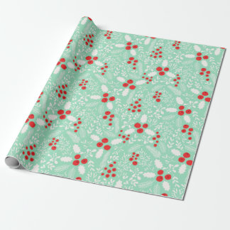 Holiday Winter Holly Berries Mistletoe Wrapping Pa Geschenkpapier