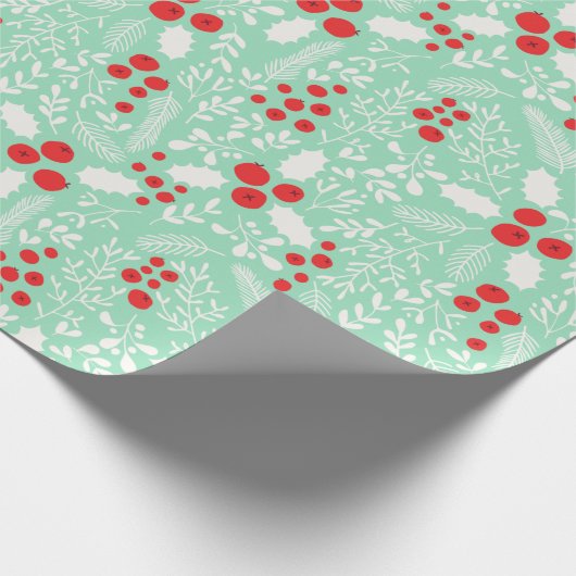 Holiday Winter Holly Berries Mistletoe Wrapping Pa Geschenkpapier (Ecke)