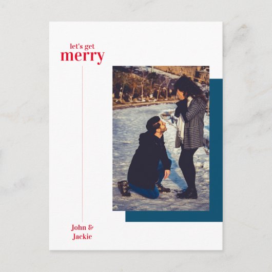 Holiday Winter Merry Verlobung Ankündigung MCM Postkarte (Vorderseite)