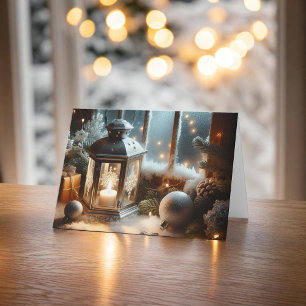 Holiday Winter Silver Lantern Dankeskarte