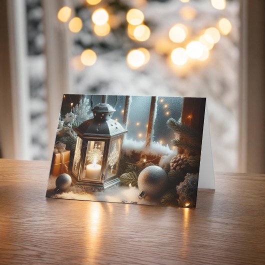Holiday Winter Silver Lantern Dankeskarte