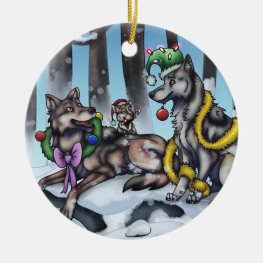 Holiday Wolves Keramik Ornament (Vorne)