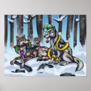 Holiday Wolves Poster