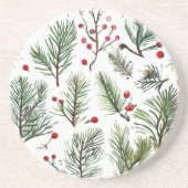 Holiday Woodland Pine & Red Berries Design Getränkeuntersetzer (Vorne)