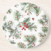 Holiday Woodland Pine & Red Berries Design Getränkeuntersetzer (Vorne)