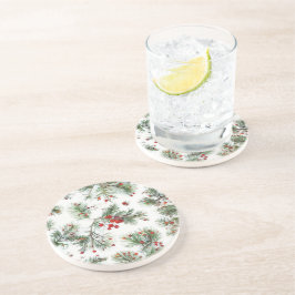Holiday Woodland Pine & Red Berries Design Getränkeuntersetzer