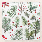 Holiday Woodland Pine & Red Berries Design Glasuntersetzer (Vorderseite)