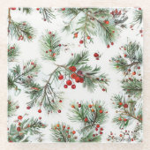 Holiday Woodland Pine & Red Berries Design Glasuntersetzer (Vorderseite)