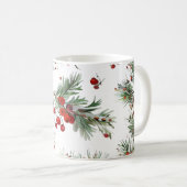 Holiday Woodland Pine & Red Berries Design Kaffeetasse (VorderseiteRechts)