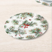 Holiday Woodland Pine & Red Berries Design Runder Pappuntersetzer (Angewinkelt)