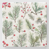 Holiday Woodland Pine & Red Berries Design Steinuntersetzer (Vorderseite)