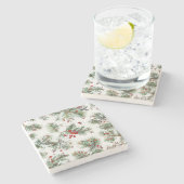 Holiday Woodland Pine & Red Berries Design Steinuntersetzer (Seitenansicht)