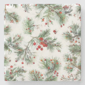 Holiday Woodland Pine & Red Berries Design Steinuntersetzer (Vorderseite)