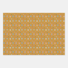 Holiday Wrapping Paper Flat Sheet Set of 3 Geschenkpapier Set