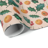 Holiday Wrapping Paper with Fruit & Holly, Pink Geschenkpapier (Rolleneckpunkt)