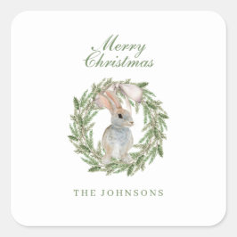 Holiday Wreath Bow Adorable Bunny Rabbit Weihnacht Quadratischer Aufkleber