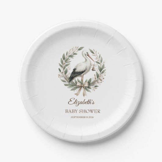 Holiday Wreath Bow Stork Pappteller (Vorderseite)