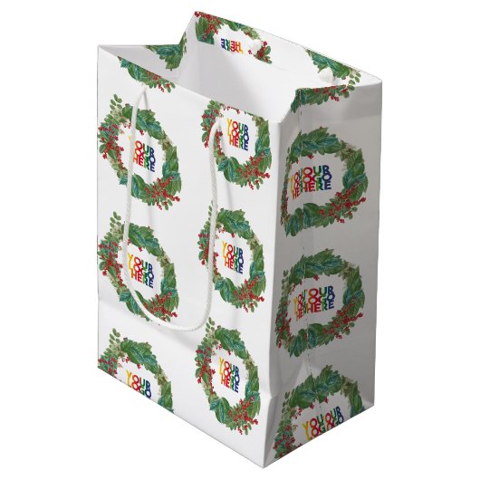 Holiday Wreath Business Logo Christmas  Mittlere Geschenktüte (Vorderseite Schrägansicht)