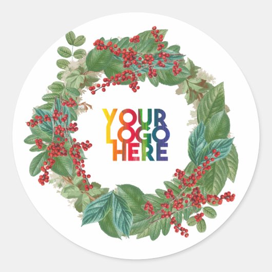Holiday Wreath Business Logo Christmas  Runder Aufkleber (Vorderseite)