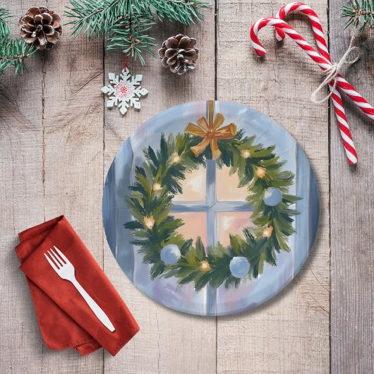 Holiday Wreath Christmas Watercolor Pappteller