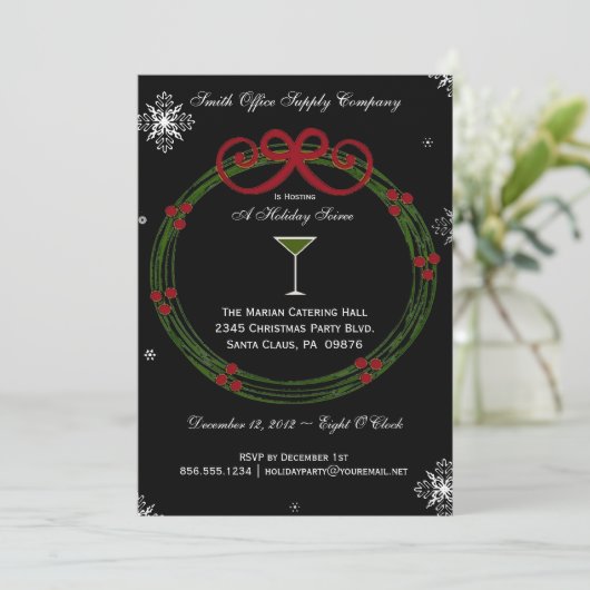 Holiday Wreath Corporate Party Einladung (Stehend Vorderseite)