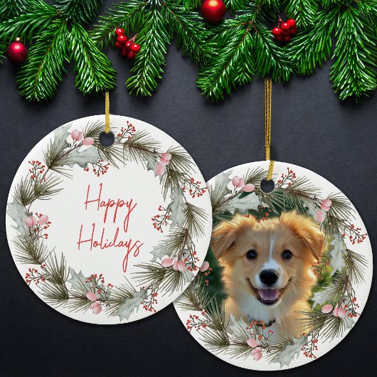 Holiday Wreath Custom Pet Foto Keramik Ornament