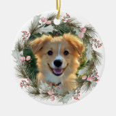 Holiday Wreath Custom Pet Foto Keramik Ornament (Vorne)