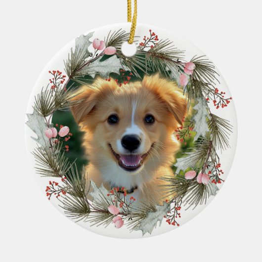 Holiday Wreath Custom Pet Foto Keramik Ornament (Vorne)