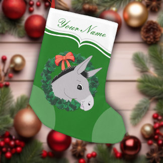 Holiday Wreath Donkey Red Ribbon Personalisiert Kleiner Weihnachtsstrumpf