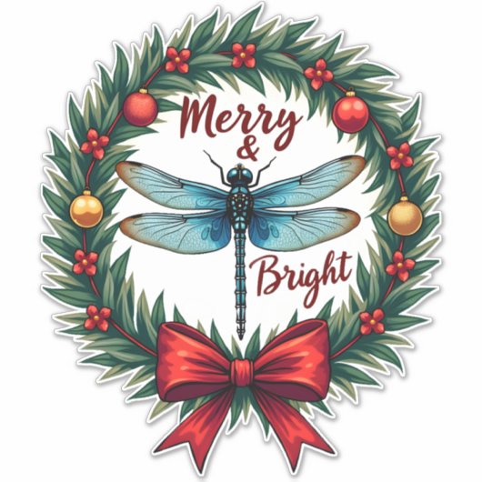 Holiday Wreath Dragonfly Aufkleber (Vorderseite)