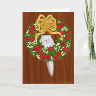 Holiday Wreath Kitten Card Feiertagskarte
