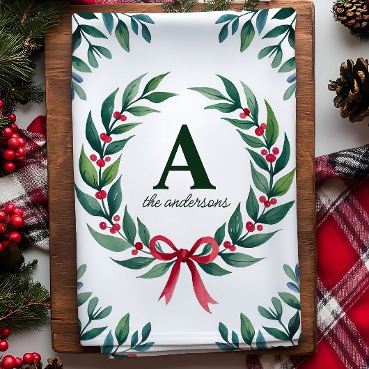 Holiday Wreath Monogram Personalisiert Weihnachten Geschirrtuch