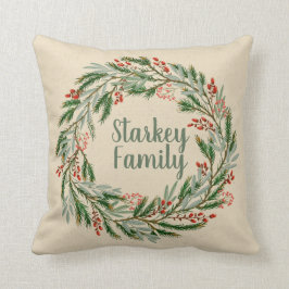 Holiday Wreath, Red Berries, Pine & Eucalyptus Kissen