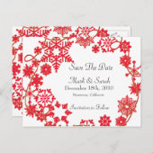 Holiday Wreath Red Save the Date Ankündigungspostkarte (Vorne/Hinten)