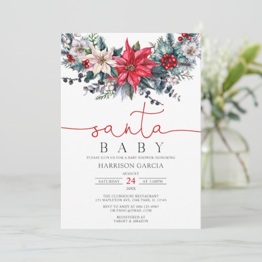 Holiday Wreath Santa Baby Weihnachtsdusche Einladung (Stehend Vorderseite)