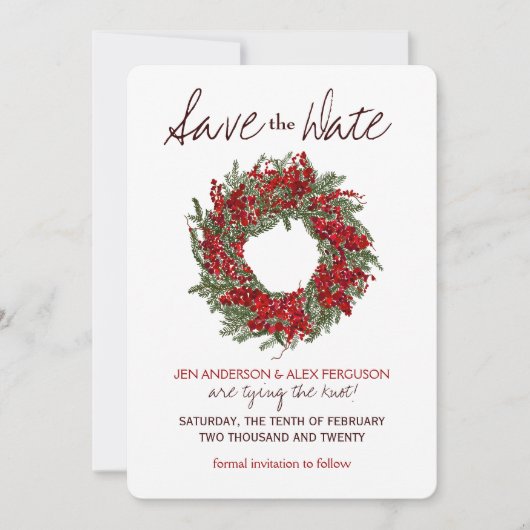 Holiday Wreath Save the Date Wedding Card (Vorderseite)