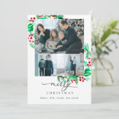 Holiday Wreath Script 3 Foto Frohe Weihnachtsschic (Stehend Vorderseite)