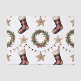 HOLIDAY WREATH STOCKINGS LIGHTS STARS SEIDENPAPIER