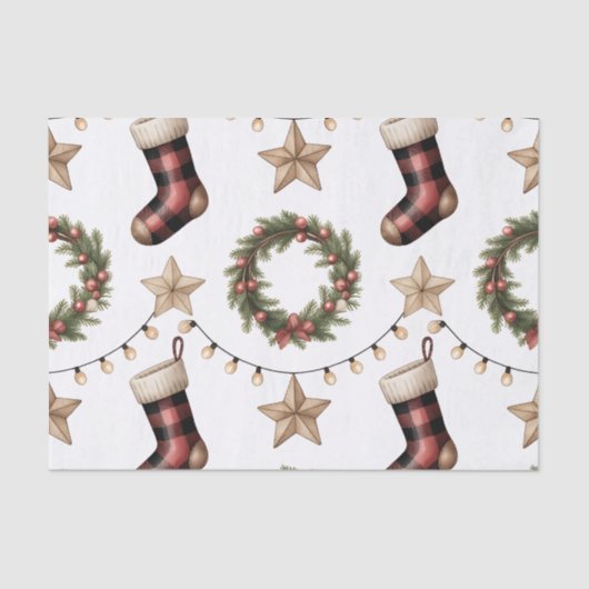 HOLIDAY WREATH STOCKINGS LIGHTS STARS SEIDENPAPIER (Vorderseite)