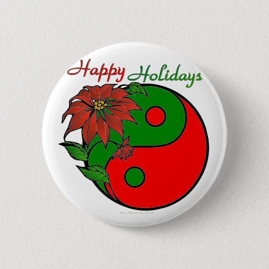 Holiday Yin Yang Poinsettia Green Red Button (Vorderseite)