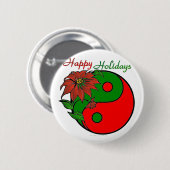 Holiday Yin Yang Poinsettia Green Red Button (Vorne & Hinten)