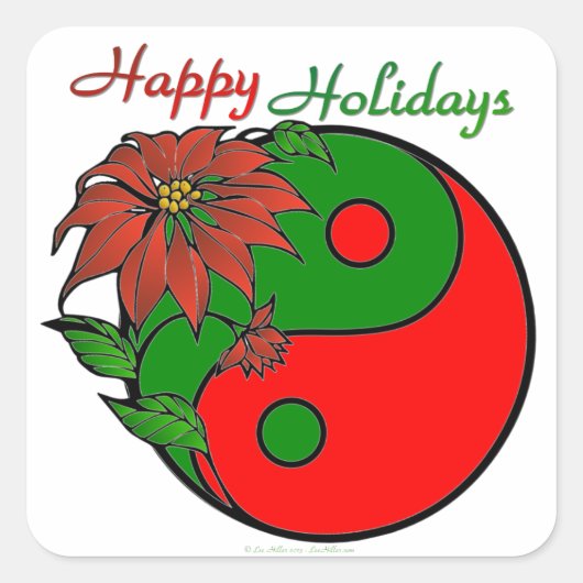 Holiday Yin Yang Poinsettia Green Red Quadratischer Aufkleber (Vorderseite)